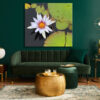 Stylish living room with floral wall art.